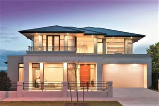 Modern two-storey home with metal balcony balustrades